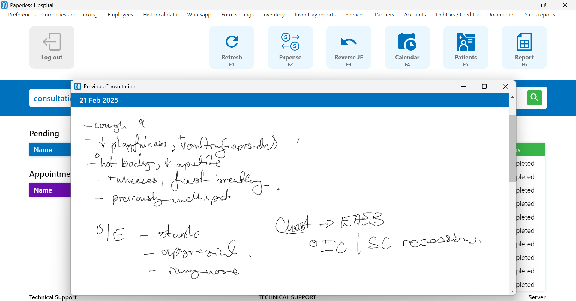 A screen displaying the free trial version of Paperless Hospital software.