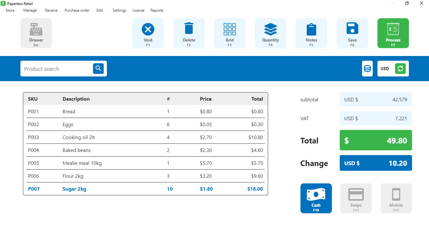 A screen displaying the free trial version of Paperless Retail software.